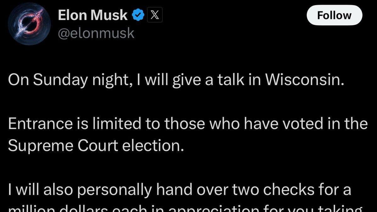 Elon Musk Deletes Tweet Offering Voters $1 Million After Legal Scrutiny