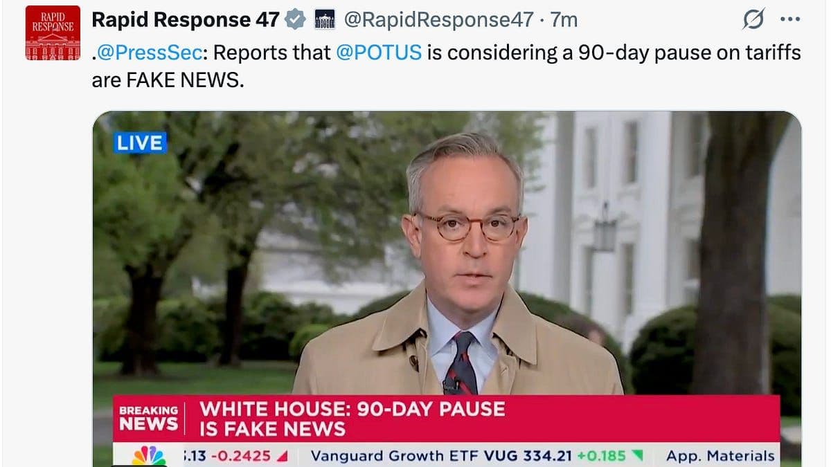 White House Says 90-Day Tariffs Extension is "Fake News."