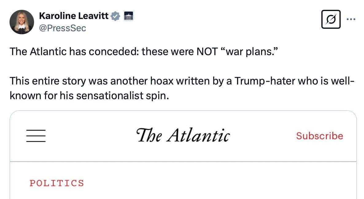 The White House Still Claims Pete Hegseth's Messages Weren't "War Plans." They Were.